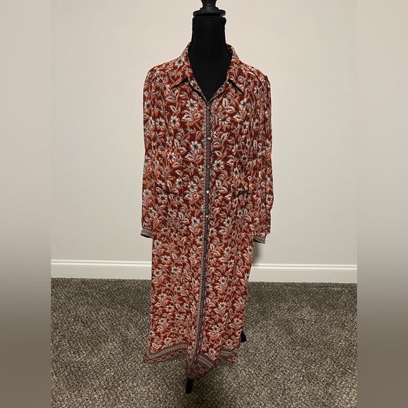 Donna Ricco Women's Printed Maxi Shirtdress DR52378 Rust Multi Orange size 12 - Picture 5 of 9